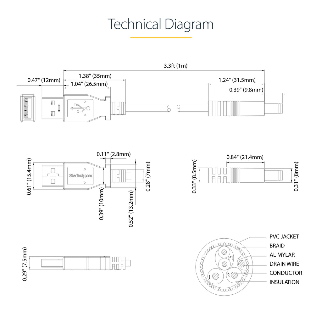 Star Tech USB to 5.5mm Power Cable - Type N Barrel - 1m – product view 5 | SeeMyMails Marketplace