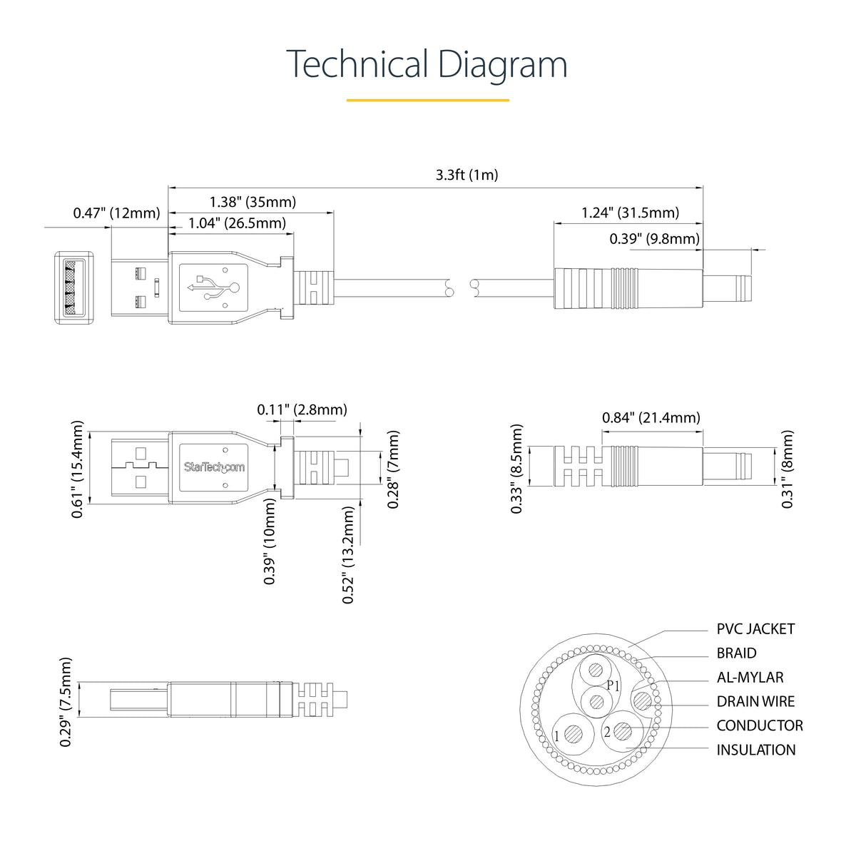 Star Tech USB to 5.5mm Power Cable - Type N Barrel - 1m – product view 5 | SeeMyMails Marketplace