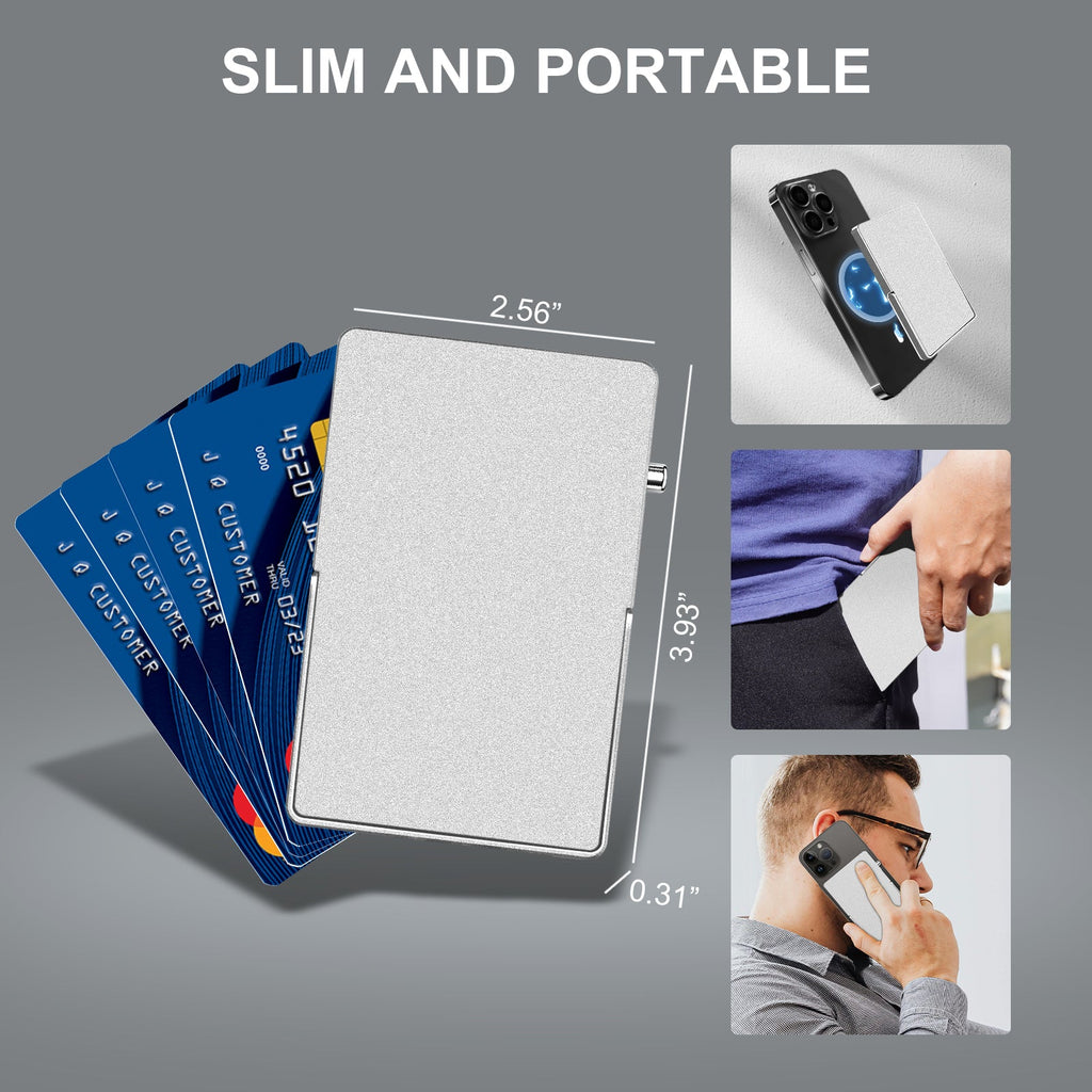 RFID Blocking Wallet Minimalist Slim Card Holder for Magsafe with Adjustable Stand, Metal Pop Up Mag – product view 3 | SeeMyMails Marketplace