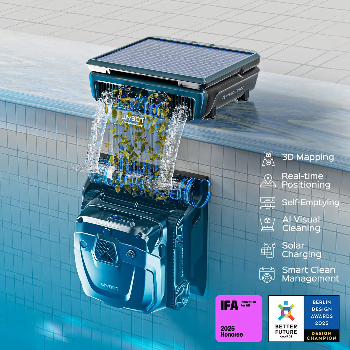 WYBOT S3 Self-Emptying Robotic Pool Cleaner 3D Mapping & AI Vision – product view 5 | SeeMyMails Marketplace