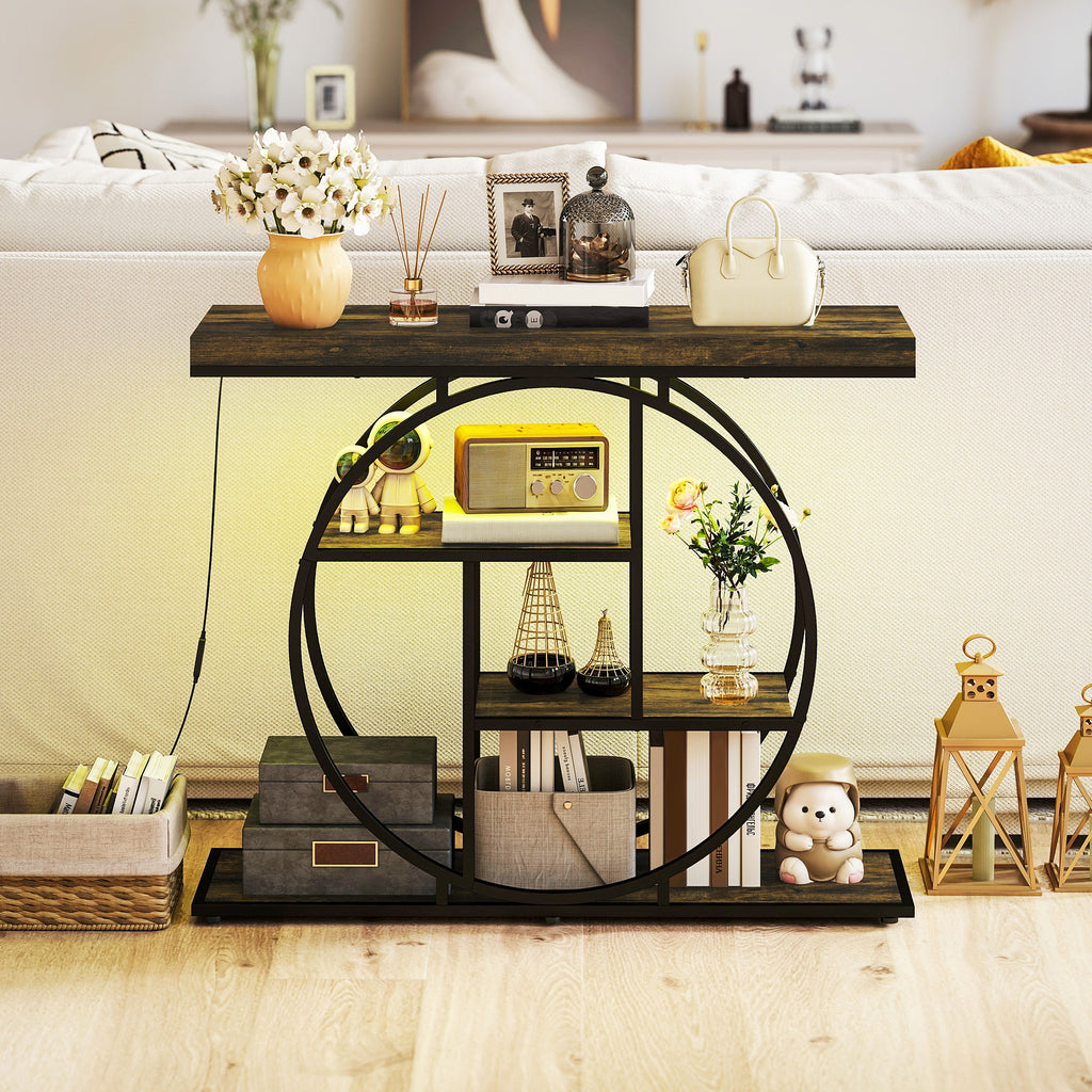 Console meuble avec éclairage LED 100 cm, table console à 4 niveaux avec étagères ouvertes, marron r – product view 5 | SeeMyMails Marketplace