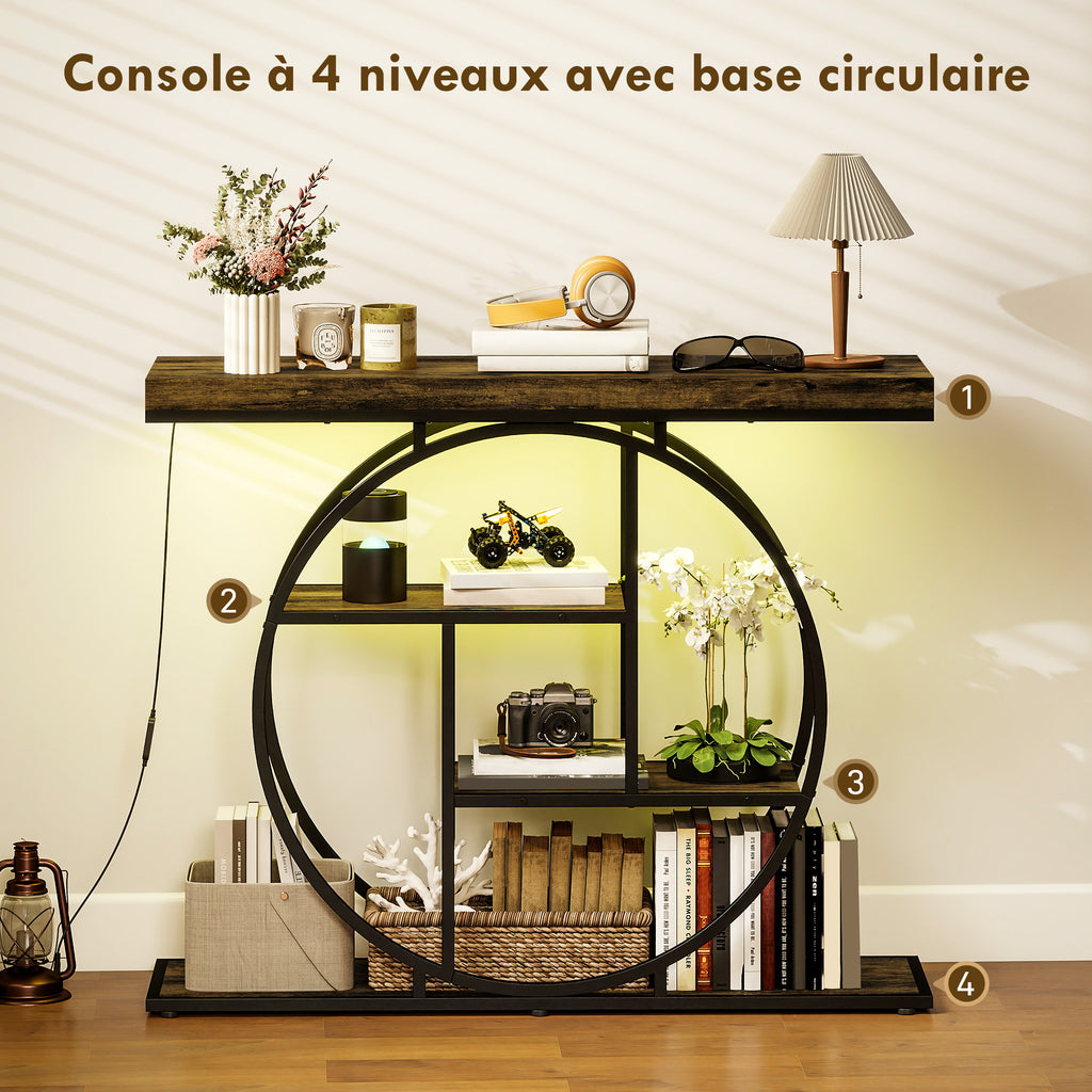 Console meuble avec éclairage LED 100 cm, table console à 4 niveaux avec étagères ouvertes, marron r – product view 2 | SeeMyMails Marketplace