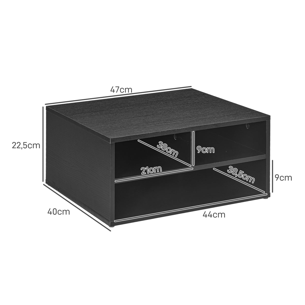 Organiseur bureau aspect noir avec 3 compartiments fournitures support d'imprimante 47 x 40 x 22,5 c – product view 4 | SeeMyMails Marketplace