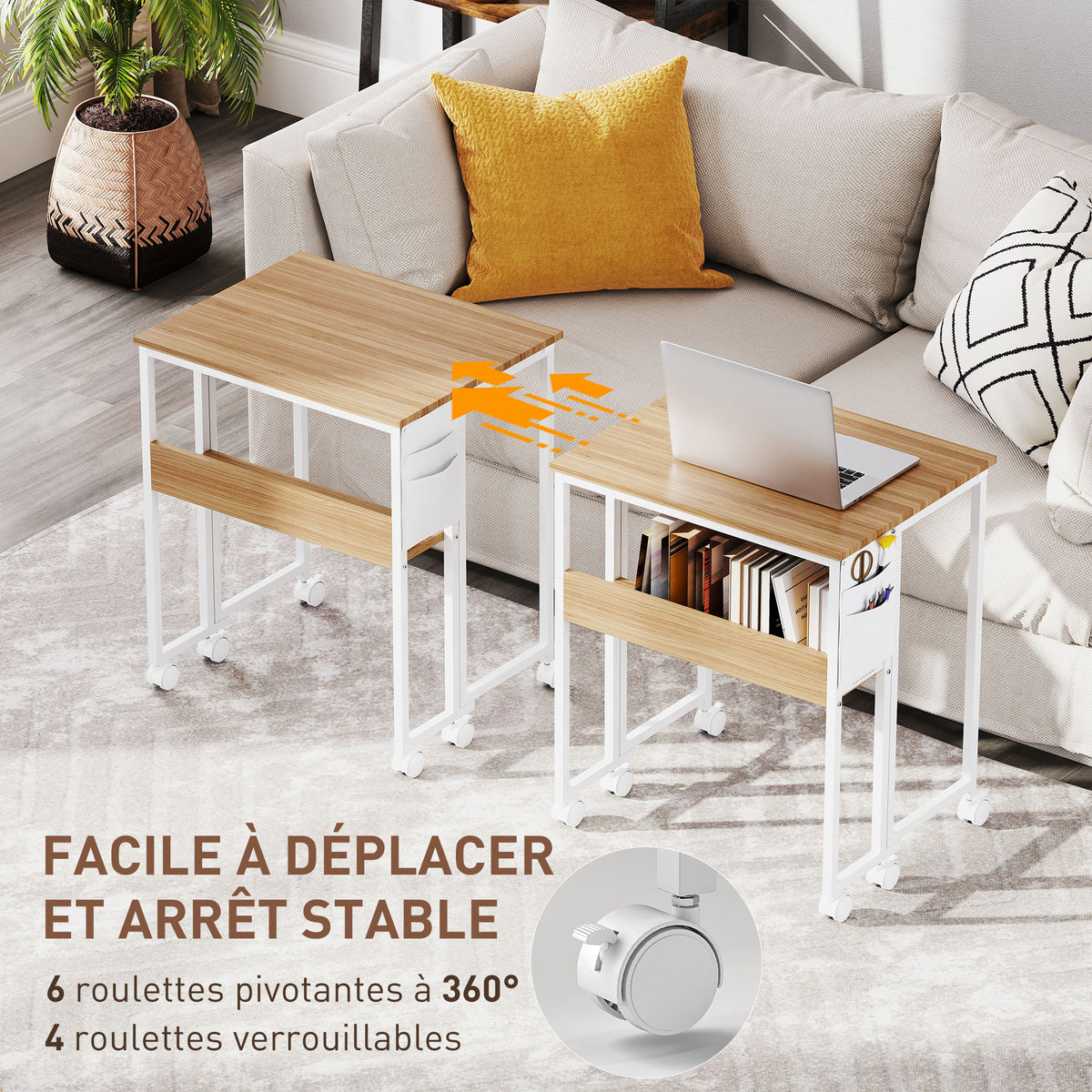 Bureau pliable sur roulettes 63 x 50 cm avec étagère et sac de rangement, bois naturel – product image 10 | SeeMyMails Marketplace