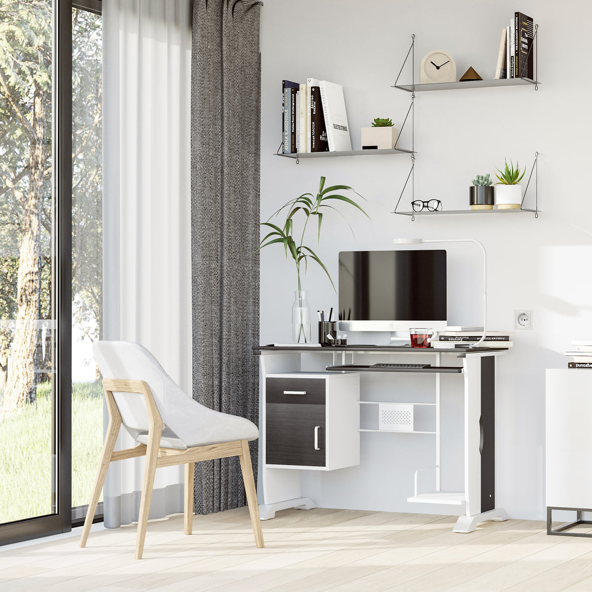Bureau d'ordinateur, 100 x 52 x 75 cm, bureau avec tablette coulissante pour clavier, tiroirs et sup – product image 6 | SeeMyMails Marketplace