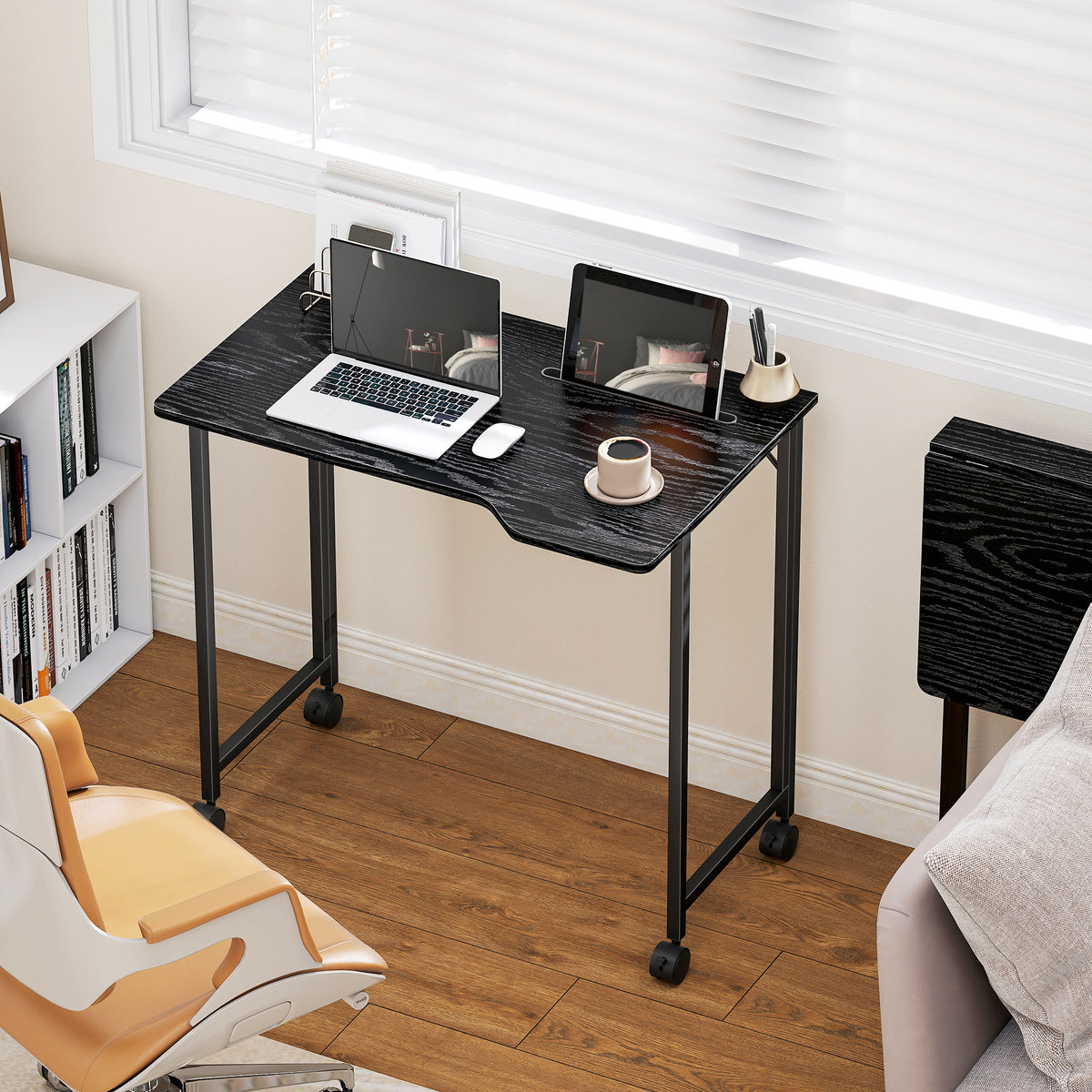 Bureau Pliable 80 x 52 cm, Bureau Ordinateur sur Roulettes avec Fente d'Appareil, Montage Facile, No – product view 3 | SeeMyMails Marketplace
