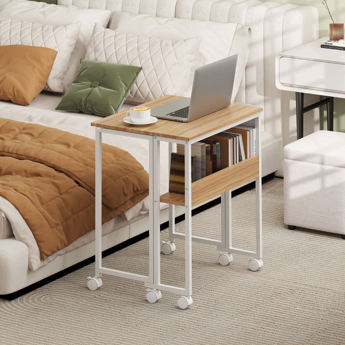 Bureau pliable sur roulettes 63 x 50 cm avec étagère et sac de rangement, bois naturel – product image 2 | SeeMyMails Marketplace