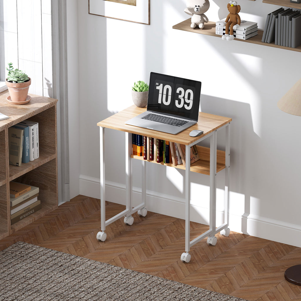 Bureau pliable sur roulettes 63 x 50 cm avec étagère et sac de rangement, bois naturel – product image 6 | SeeMyMails Marketplace