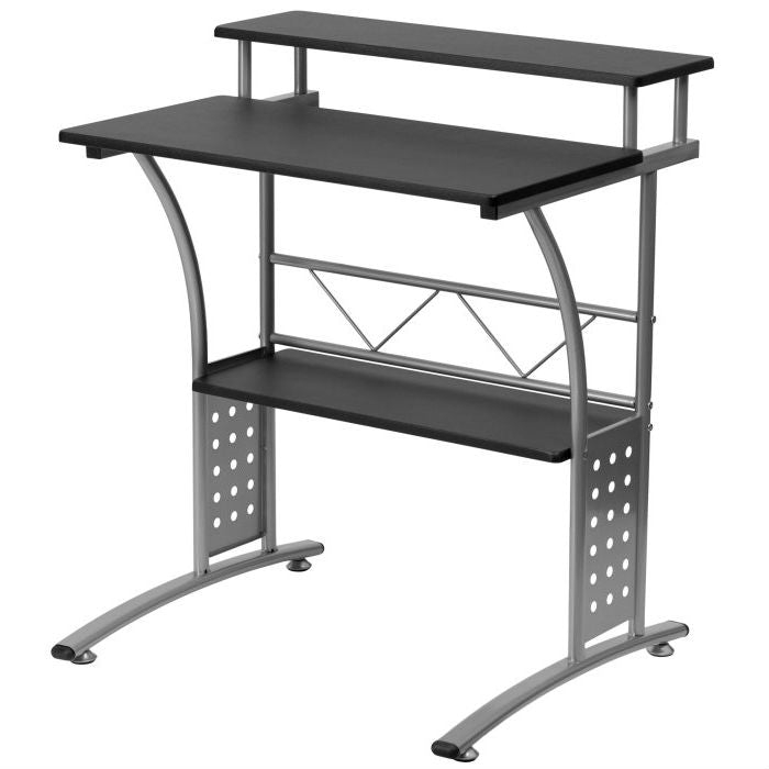 Modern Metal Frame Computer Desk with Black Laminate Top and Raised Shelf | SeeMyMails Marketplace