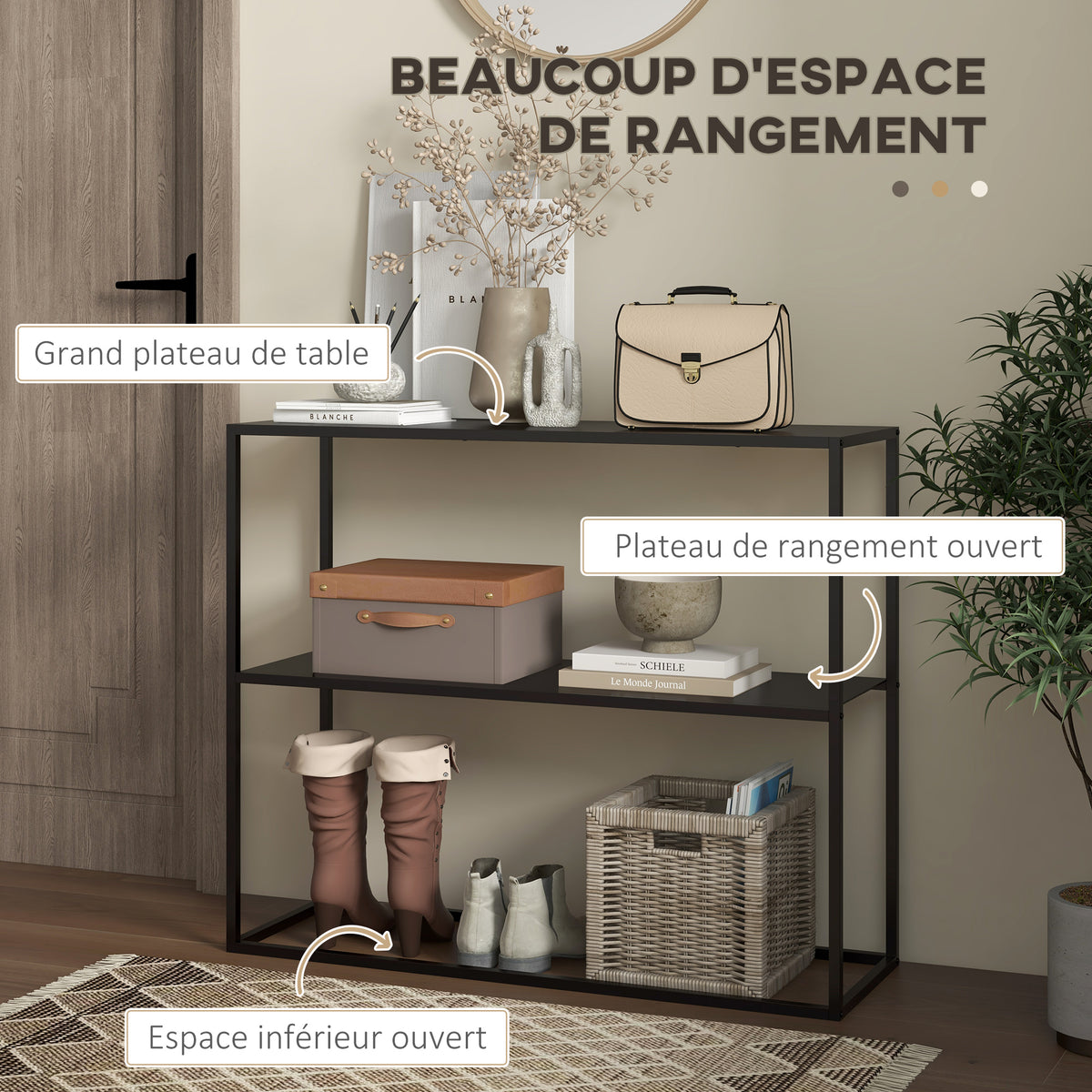 Table console table d'appoint d'entrée minimaliste industrielle 2 étagères 90 x 30 x 75 cm acier noi – product image 2 | SeeMyMails Marketplace