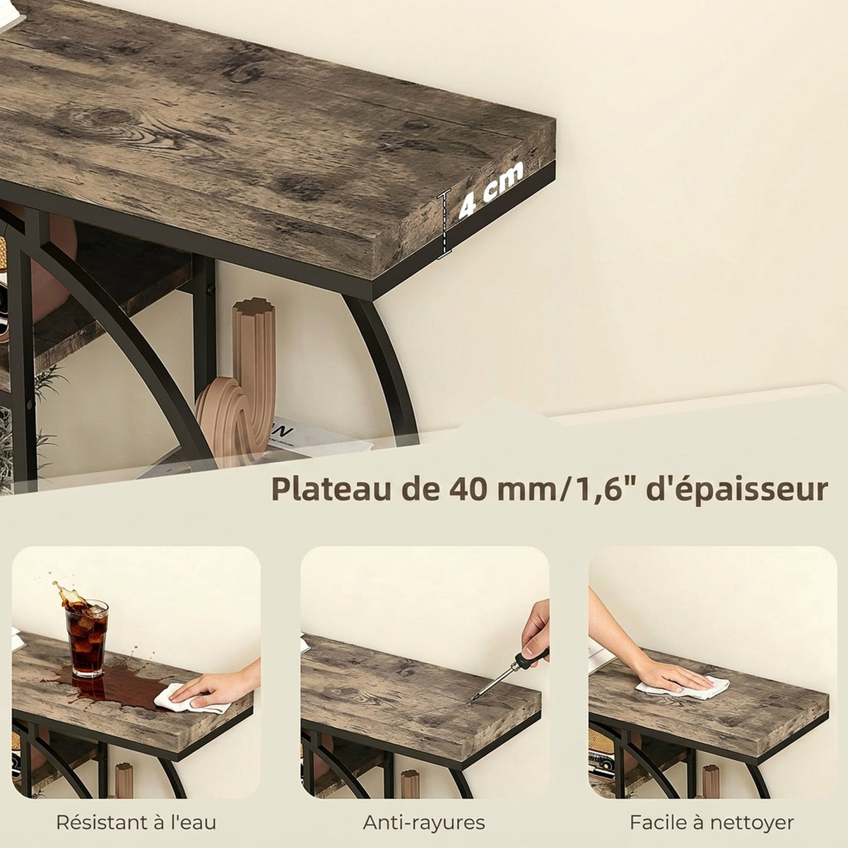 Table Console d'Entrée Meuble d'Entrée Industrielle 6 Étagères Rangement Plateau 4cm 100 x 30 x 81,5 | SeeMyMails Marketplace