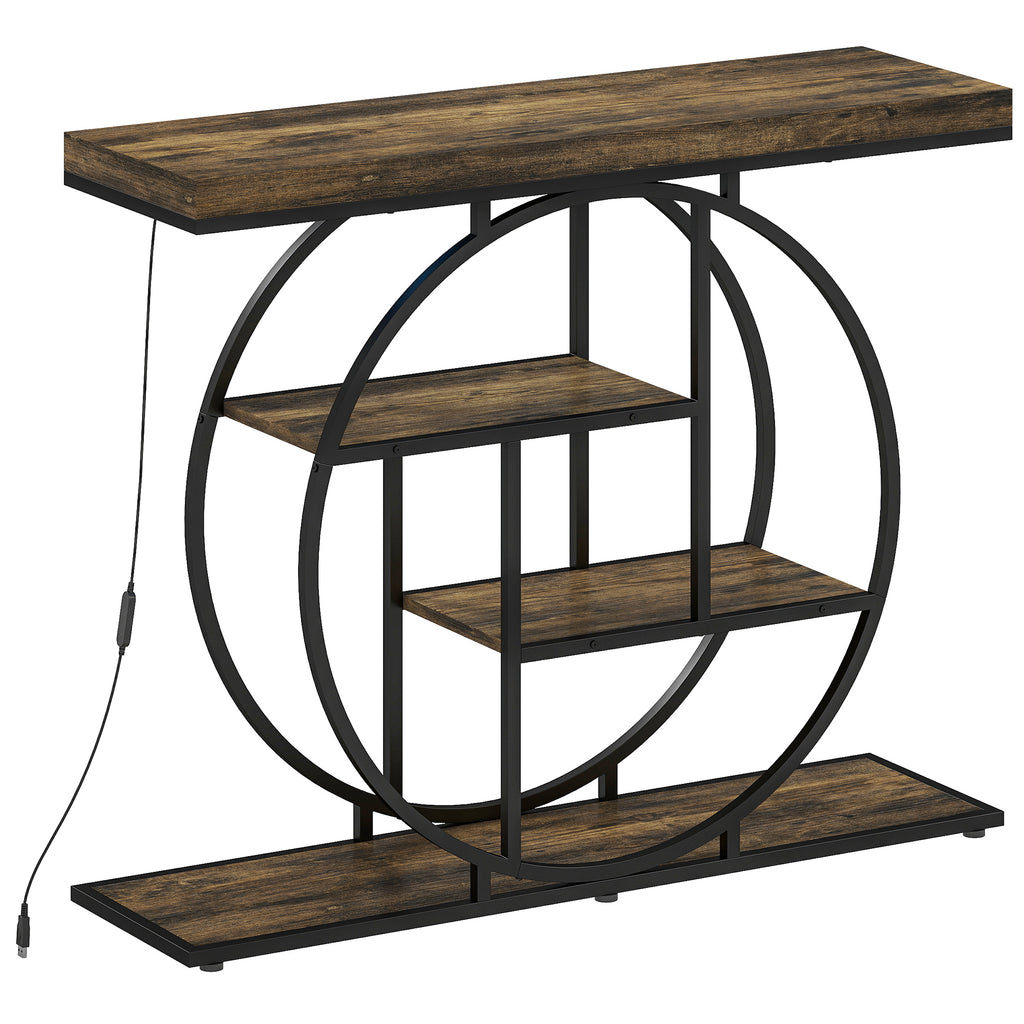 Console meuble avec éclairage LED 100 cm, table console à 4 niveaux avec étagères ouvertes, marron r – product view 8 | SeeMyMails Marketplace