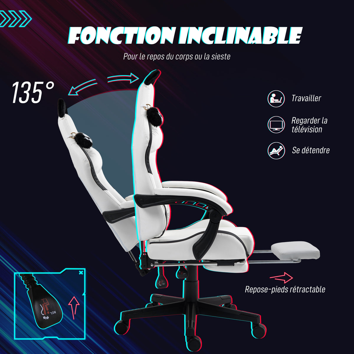 Chaise gaming ergonomique avec Oreilles de Chat, fauteuil gamer avec dossier inclinable, 65 x 62 x 1 – product view 3 | SeeMyMails Marketplace