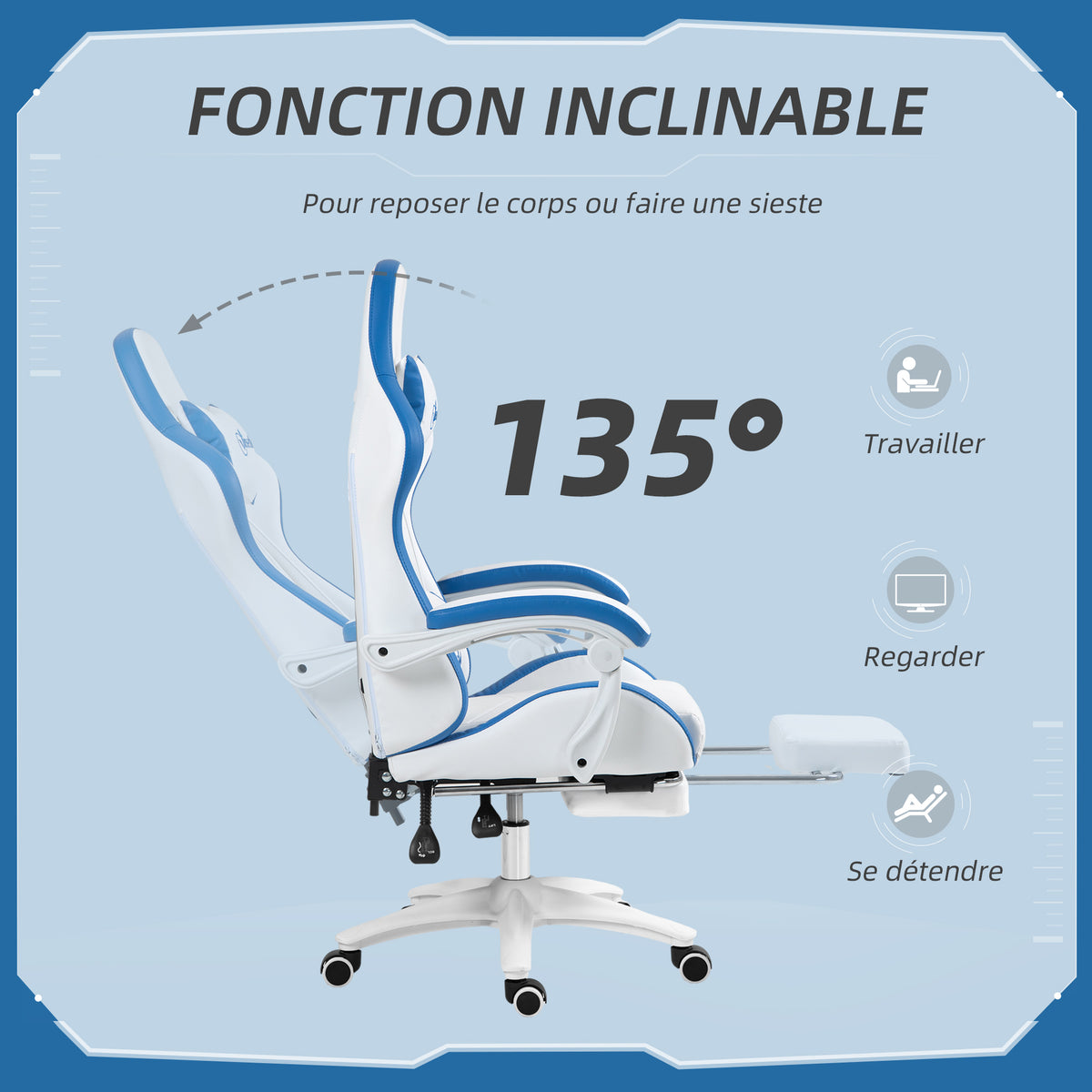 Chaise gaming fauteuil gaming ergonomique avec dossier inclinable à 135° et soutien lombaire, 65 x 6 – product view 5 | SeeMyMails Marketplace