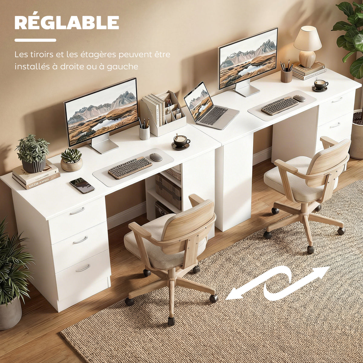 Bureau d'ordinateur avec 3 tiroirs et 3 étagères ouvertes, 120x49x72cm, bureau avec rangement révers – product image 4 | SeeMyMails Marketplace