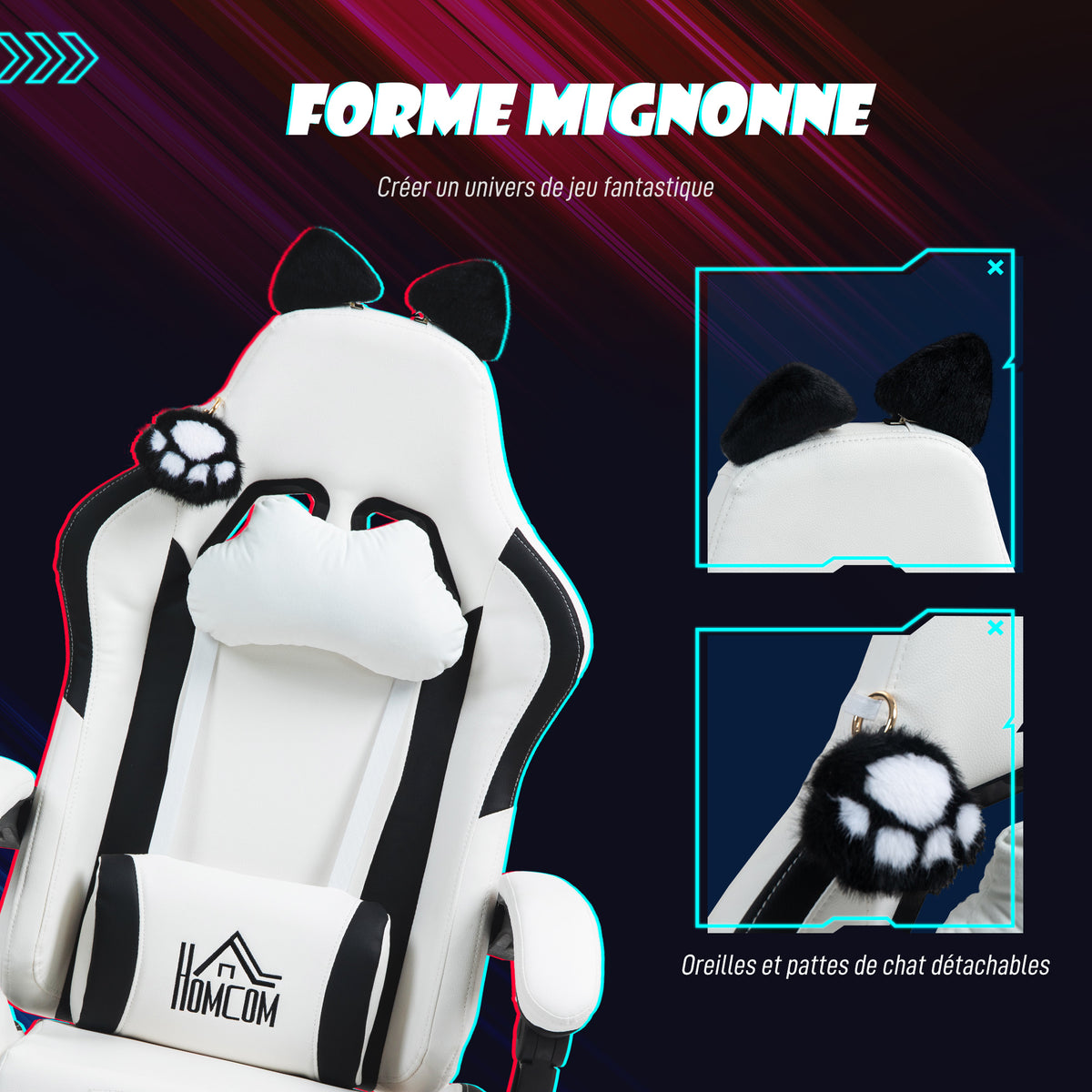 Chaise gaming ergonomique avec Oreilles de Chat, fauteuil gamer avec dossier inclinable, 65 x 62 x 1 – product view 2 | SeeMyMails Marketplace