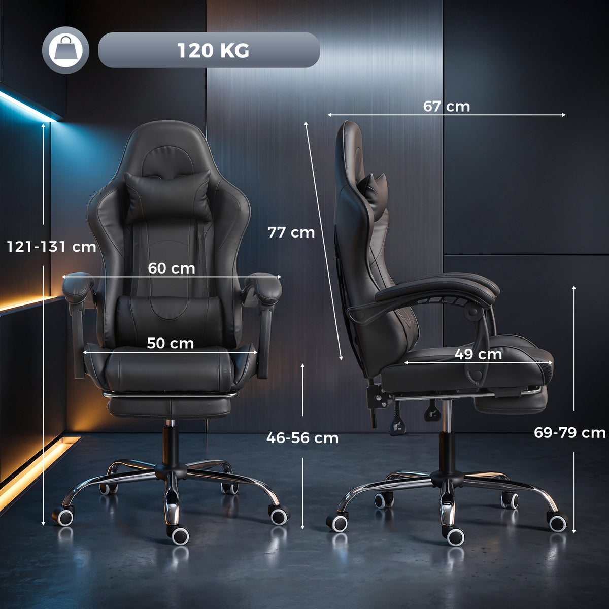 Chaise Gaming Ergonomique avec Coussin Lombaire Massant, Fauteuil Gaming Inclinable en Cuir Synthéti – product view 6 | SeeMyMails Marketplace