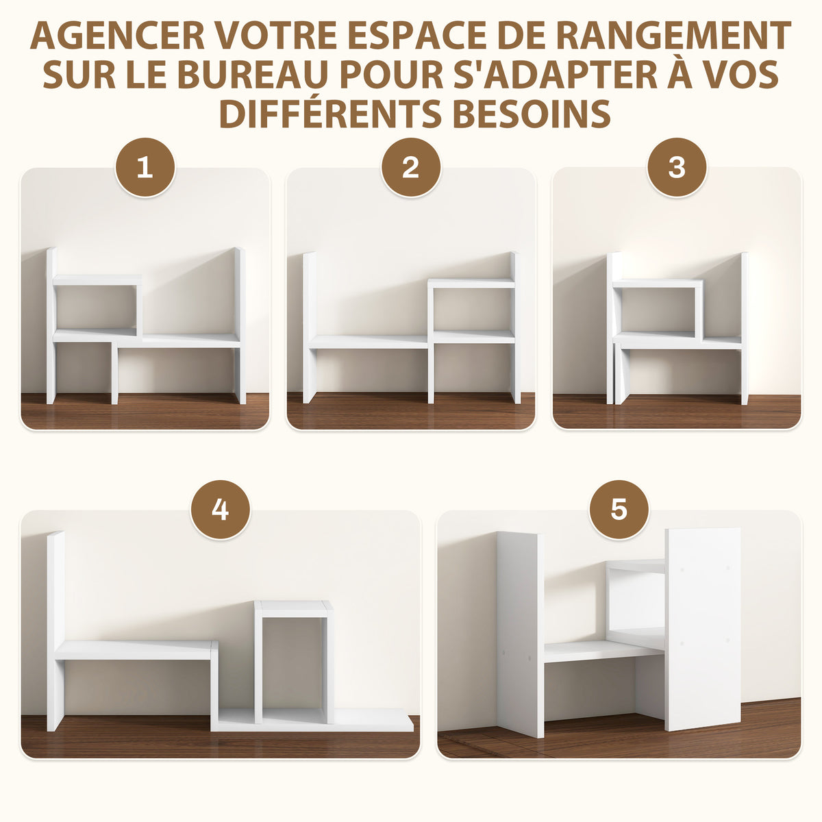 Étagère de bureau modulable, organisateur de bureau multifonctionnel, 2 pièces, MDF, blanc – product view 6 | SeeMyMails Marketplace