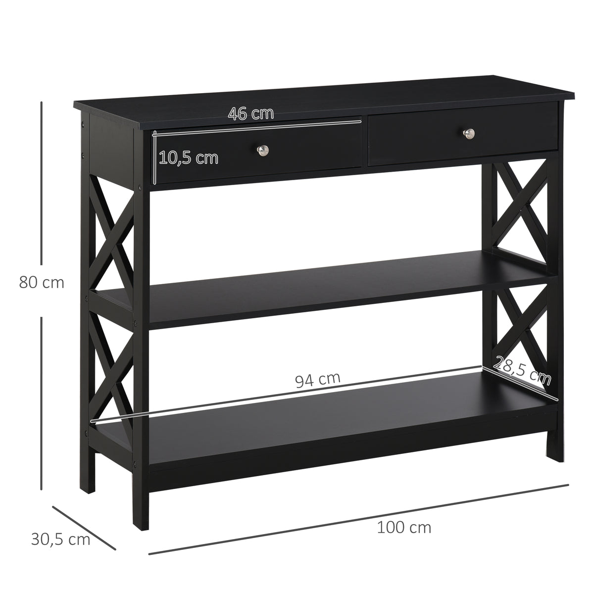 Table de console table d'entrée style table de drapier néo-rétro 2 tiroirs 2 étagères dim. 100L x 30 – product view 4 | SeeMyMails Marketplace