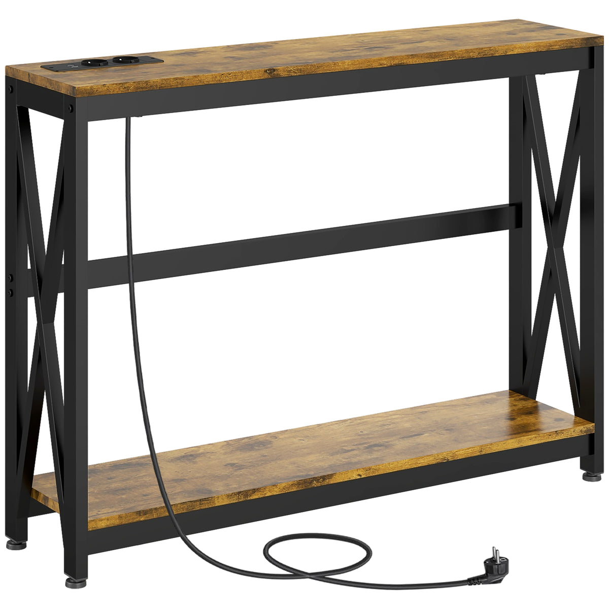 Console meuble étroite à 2 niveaux style industriel avec prises de courant et USB, 100 x 24 x 75 cm, – product image 7 | SeeMyMails Marketplace