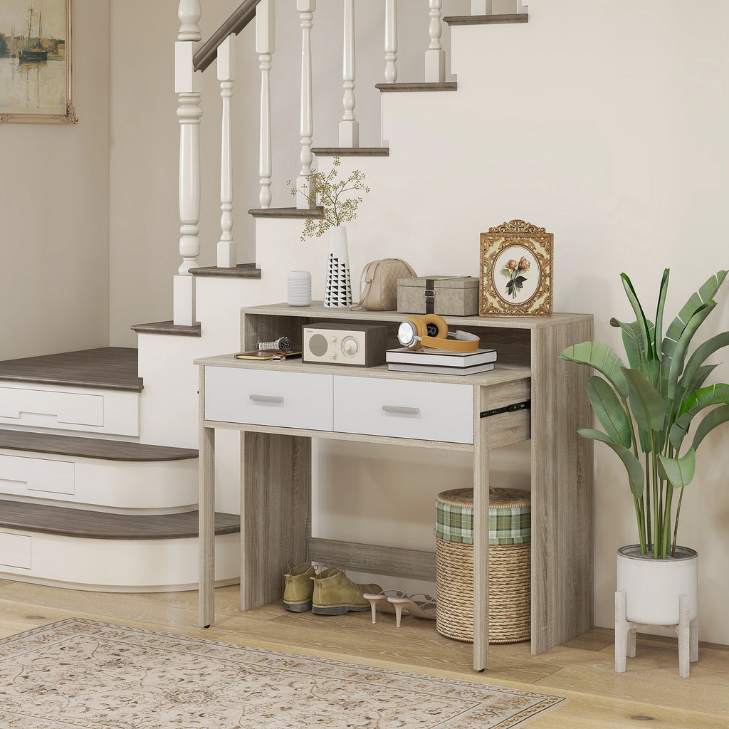 Table console avec plateau coulissant et 2 tiroirs, table de couloir avec rangement, 95l x 35P x 87H – product image 6 | SeeMyMails Marketplace