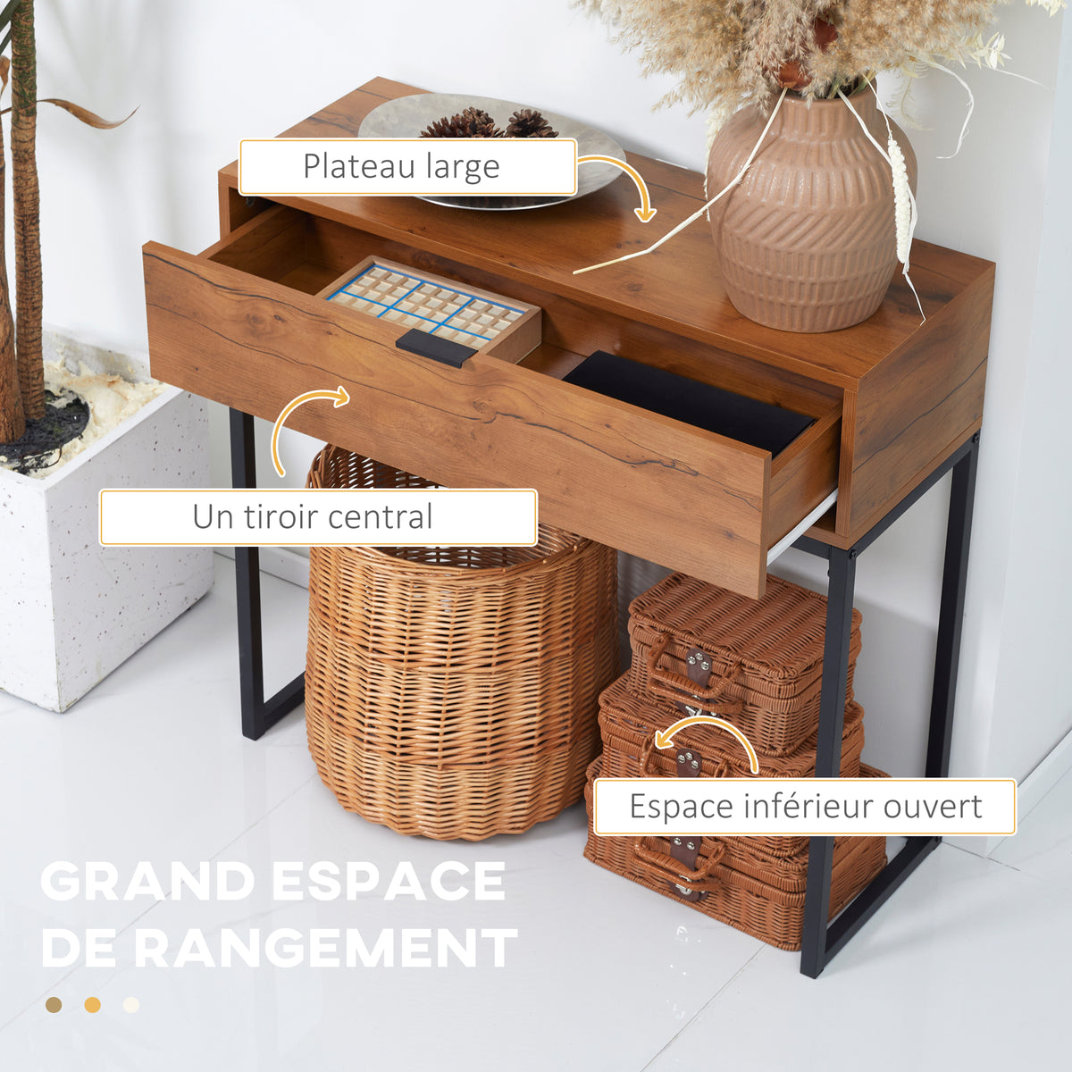 Console meuble, table console avec tiroir et pieds en acier, pour salon, entrée, couloir, 80 x 30 x  – product view 3 | SeeMyMails Marketplace