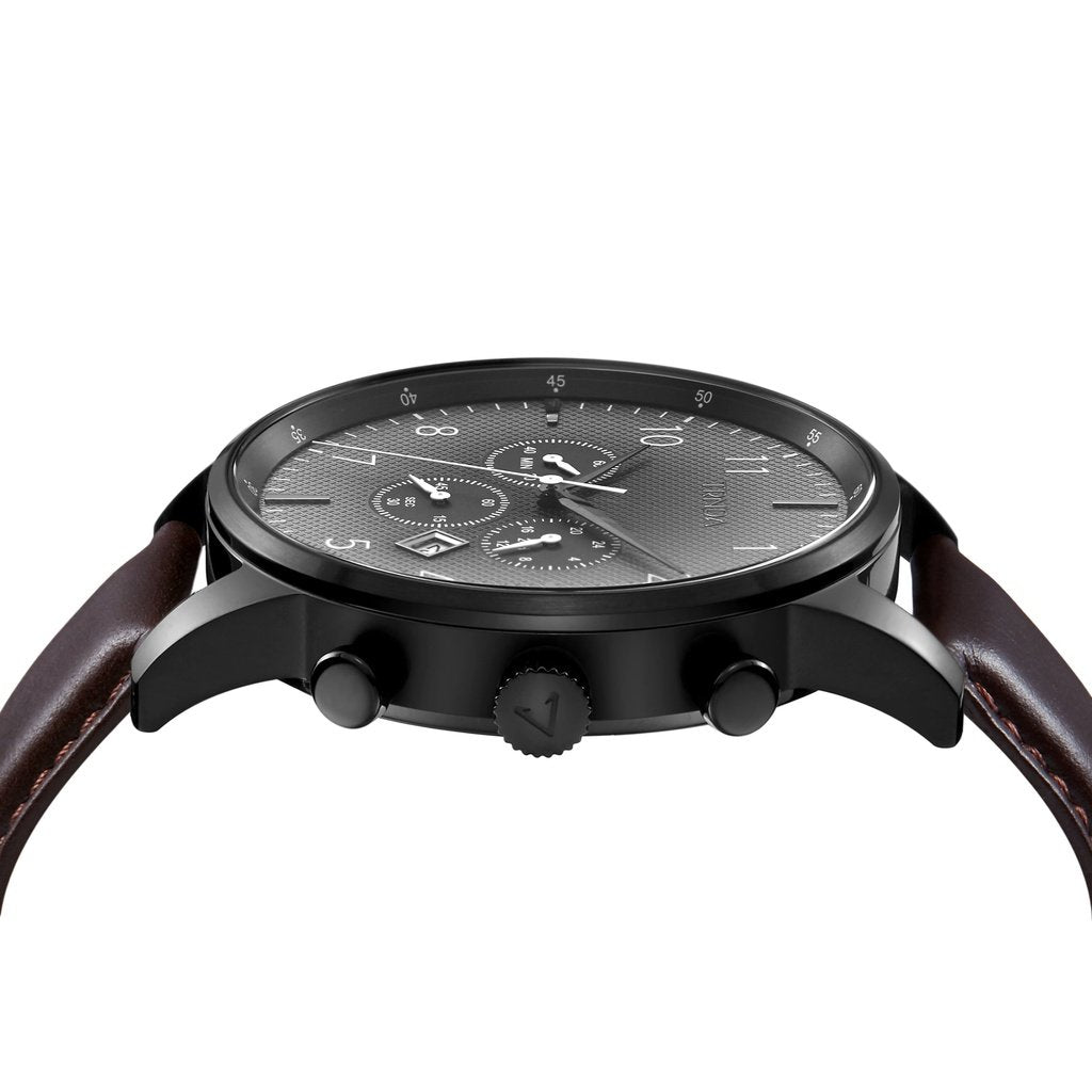 Trnda Men's Stainless Steel Black Watch, Brown Leather Band | Trnda-43mm – product image 5 | SeeMyMails Marketplace