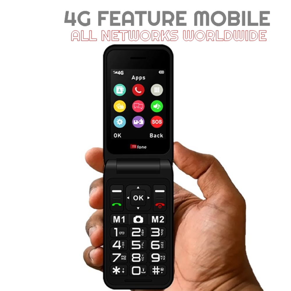 TTfone Black TT760 4G Flip 4G Mobile with Mains Charger, O2 SIM | SeeMyMails Marketplace