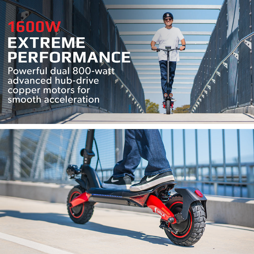 NNEDSZ VALK Primal 9 Dual Motor 1600W Extreme Hill Climbing Electric e-Scooter, Black/Red | SeeMyMails Marketplace