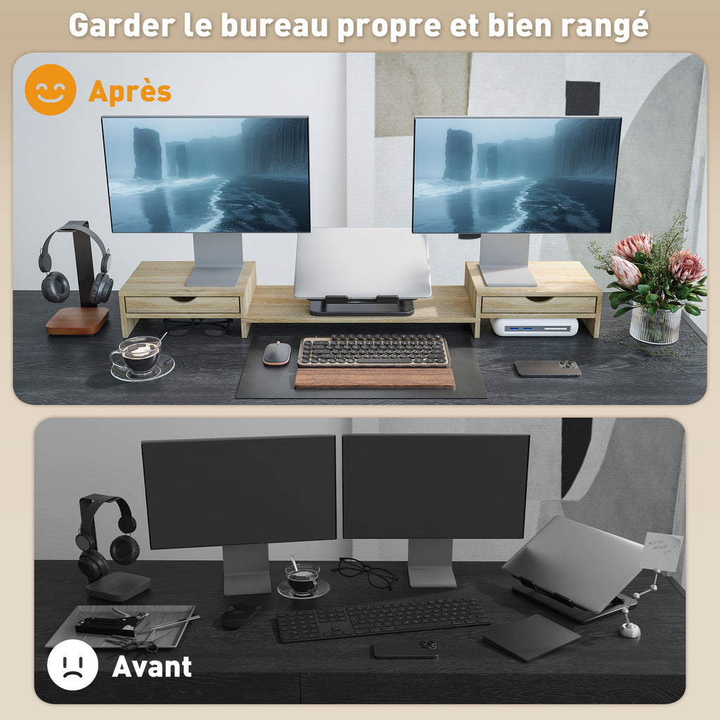 Rehausseur d’écran réglable 60–116 cm avec 2 tiroirs, aspect chêne – product image 5 | SeeMyMails Marketplace