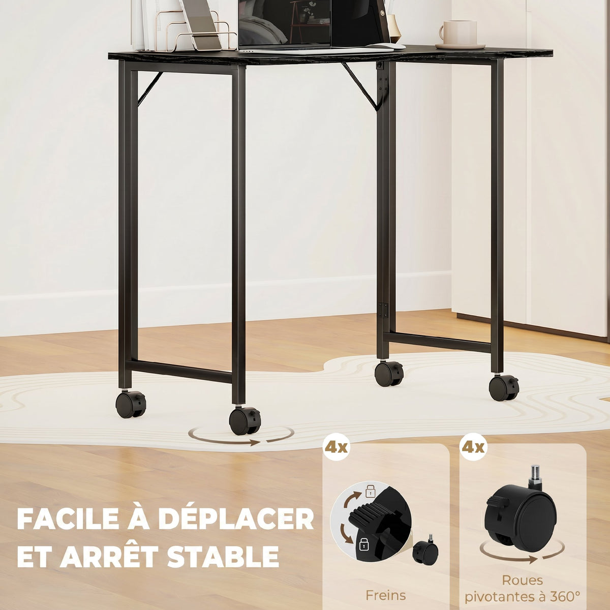 Bureau Pliable 80 x 52 cm, Bureau Ordinateur sur Roulettes avec Fente d'Appareil, Montage Facile, No – product view 5 | SeeMyMails Marketplace