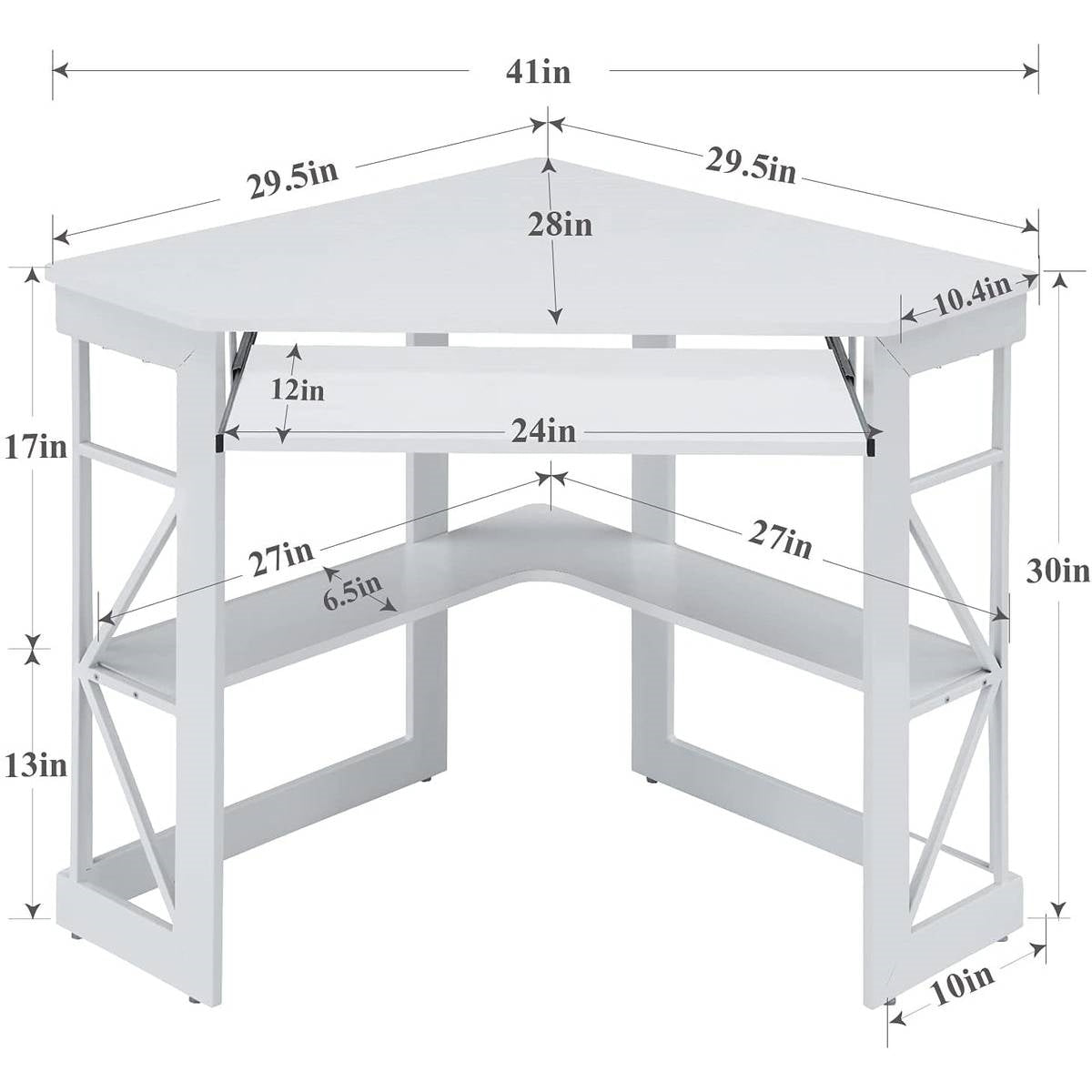 Corner Computer Desk with Keyboard Tray Storage Shelves in White – product view 4 | SeeMyMails Marketplace