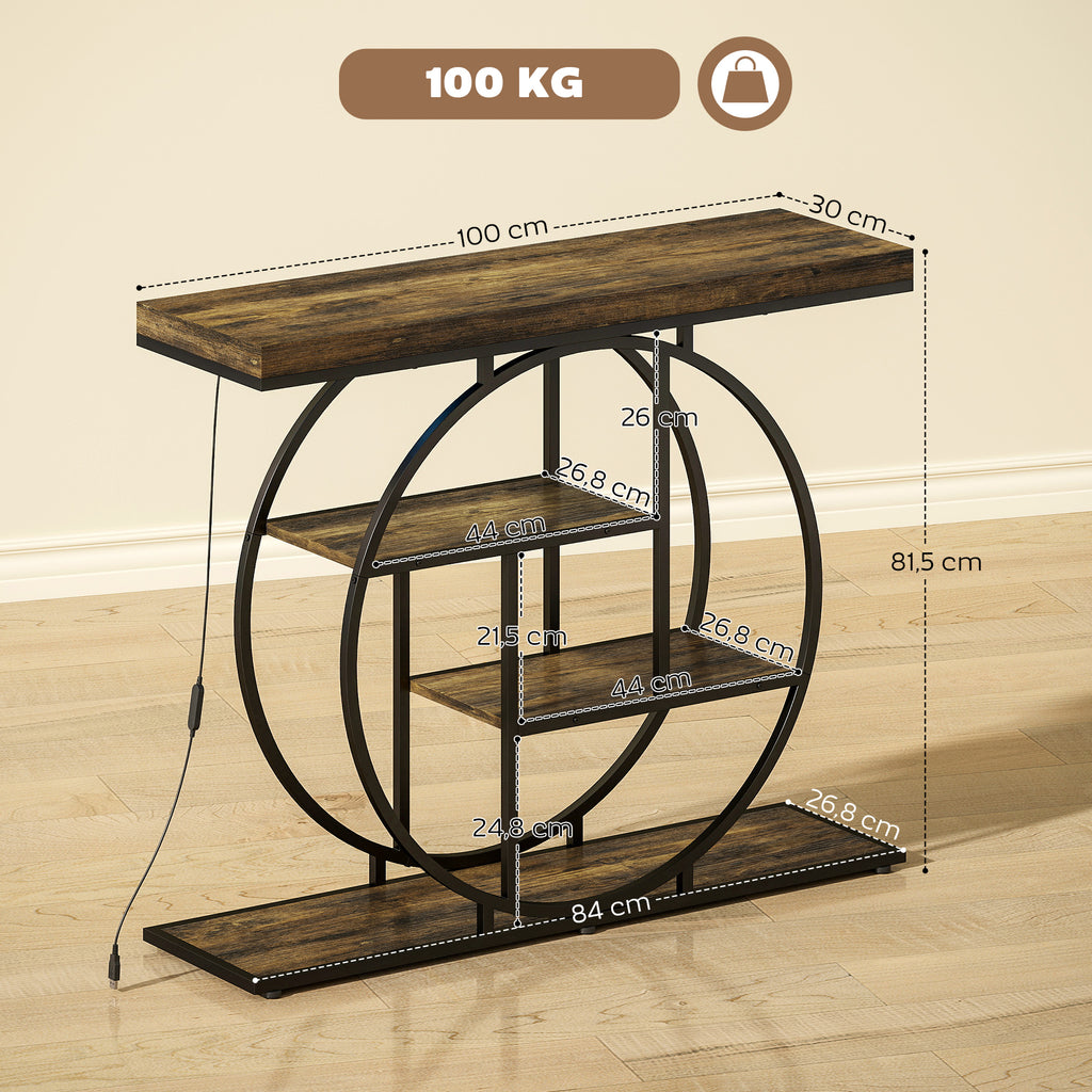 Console meuble avec éclairage LED 100 cm, table console à 4 niveaux avec étagères ouvertes, marron r – product view 10 | SeeMyMails Marketplace