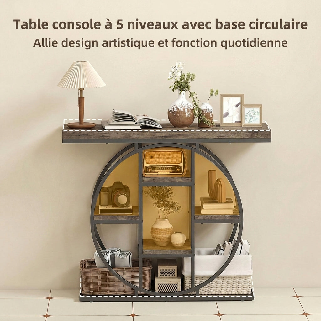 Table Console d'Entrée Meuble d'Entrée Industrielle 6 Étagères Rangement Plateau 4cm 100 x 30 x 81,5 – product image 5 | SeeMyMails Marketplace