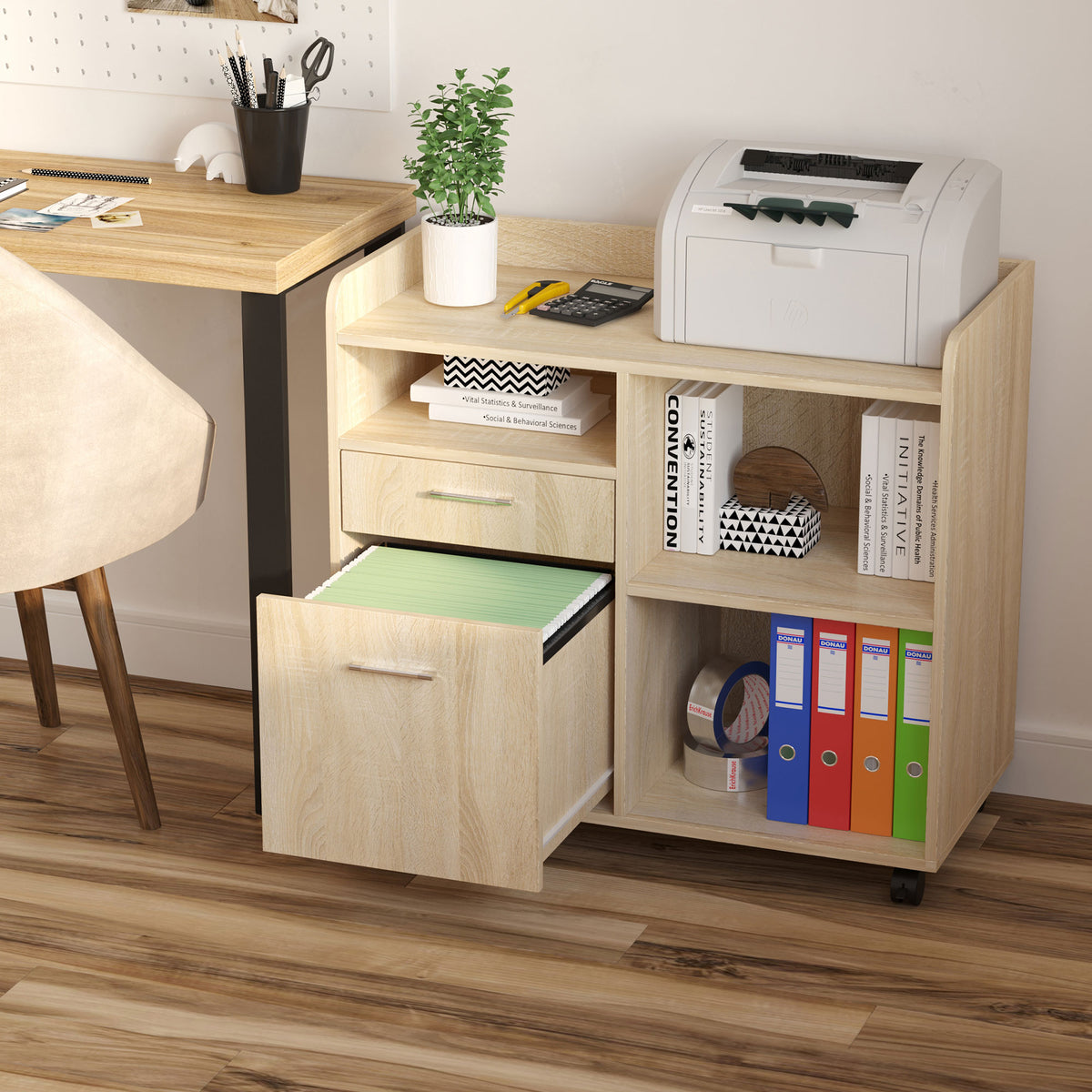 Support d'imprimante - Caisson d'organisation de Bureau Roulant - Dim. 80l x 40P x 72H cm en Bois Ch – product image 3 | SeeMyMails Marketplace