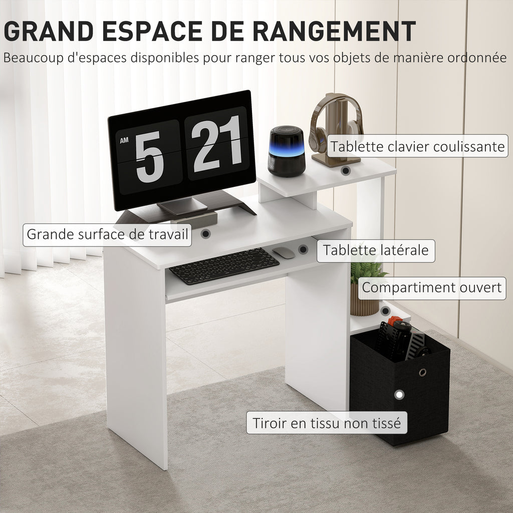 Bureau Informatique multimédia étagères Tablette Clavier Panier Noir Panneaux Particules Blanc – product view 4 | SeeMyMails Marketplace