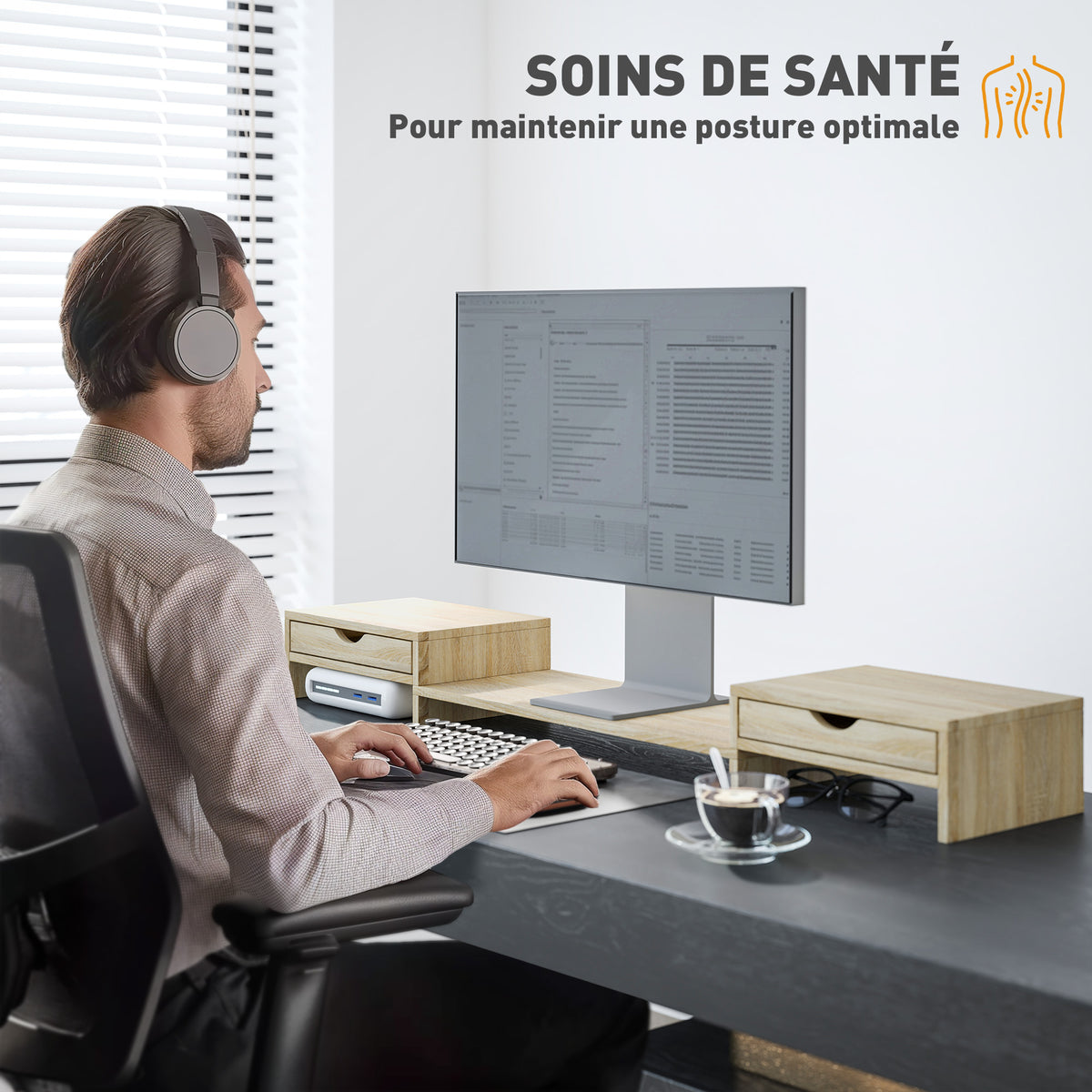 Rehausseur d’écran réglable 60–116 cm avec 2 tiroirs, aspect chêne – product image 6 | SeeMyMails Marketplace