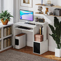 Bureau Informatique multimédia étagères Tablette Clavier Panier Noir Panneaux Particules Blanc | SeeMyMails Marketplace