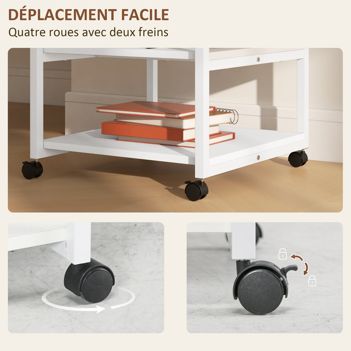 Support d'imprimante desserte de rangement 3 niveaux étagères mobile sur roulettes 50L x 50l x 52,5H – product image 10 | SeeMyMails Marketplace