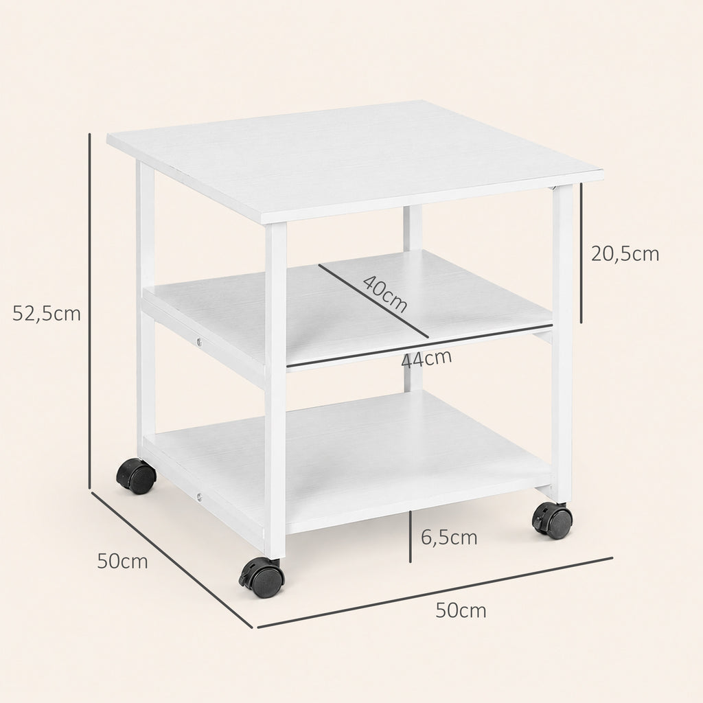 Support d'imprimante desserte de rangement 3 niveaux étagères mobile sur roulettes 50L x 50l x 52,5H | SeeMyMails Marketplace