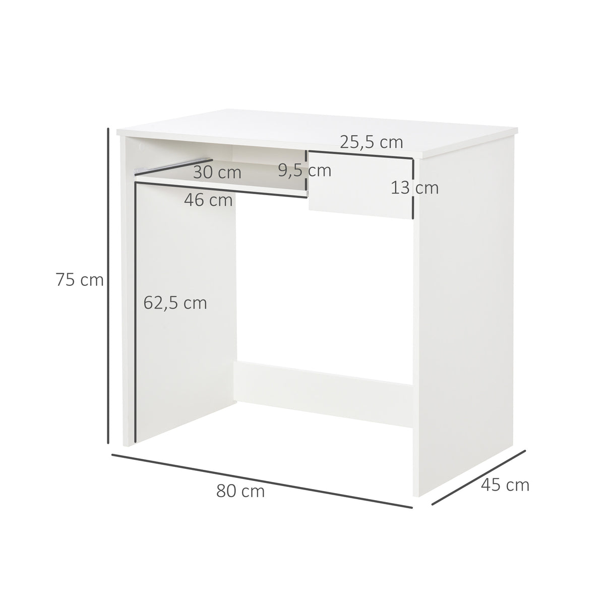 Bureau d'Ordinateur, 80 x 45 x 75 cm, Bureau avec Rangement, Plateau pour Clavier et Tiroir, Blanc – product view 2 | SeeMyMails Marketplace