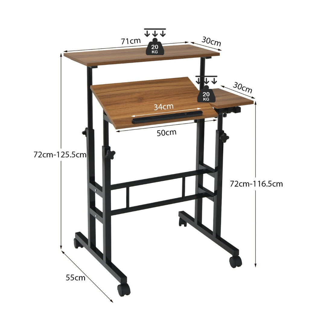 NNECW Mobile Stand up Computer Desk with 2 Tilting Desktops for Office Black – product view 5 | SeeMyMails Marketplace