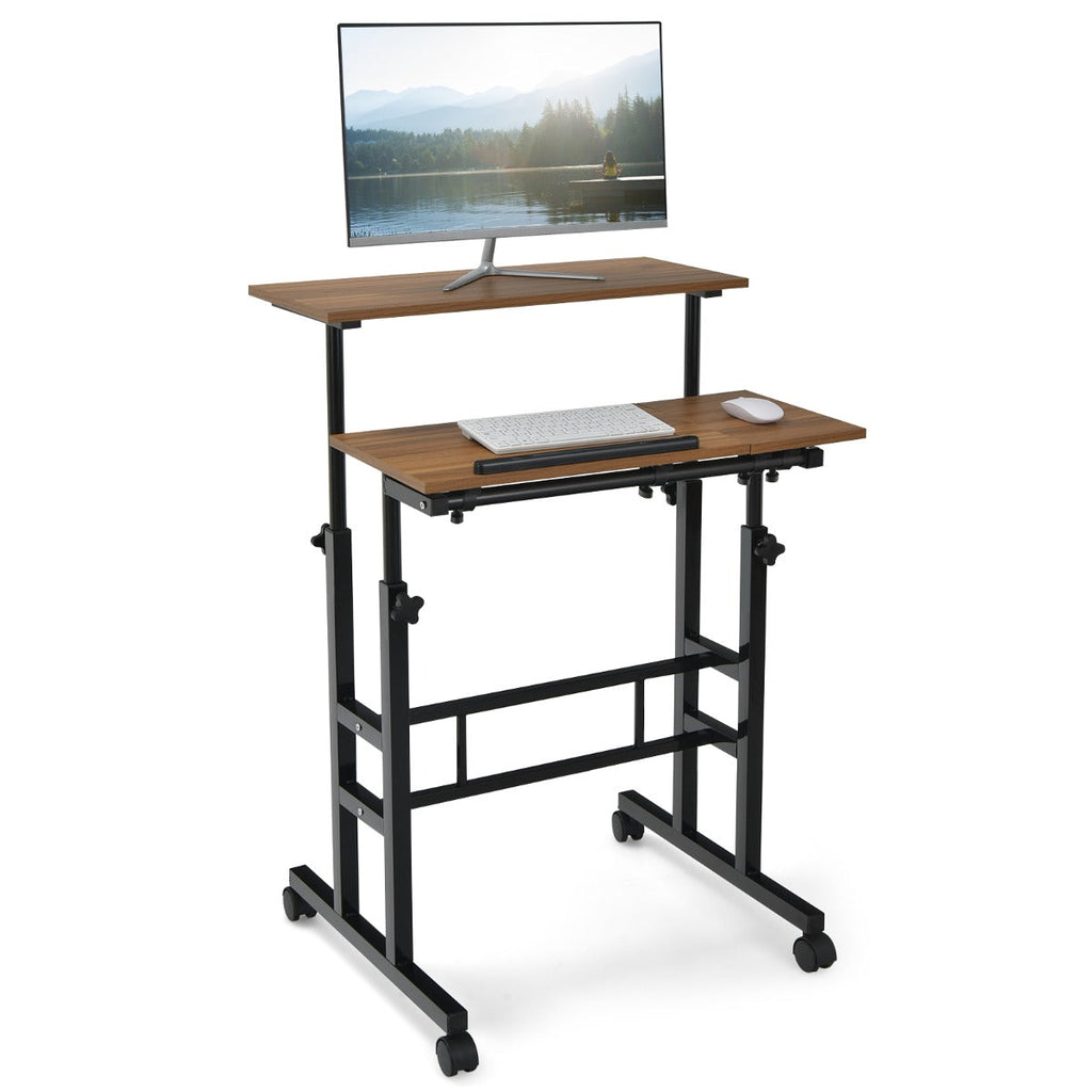 NNECW Mobile Stand up Computer Desk with 2 Tilting Desktops for Office Black – product view 3 | SeeMyMails Marketplace