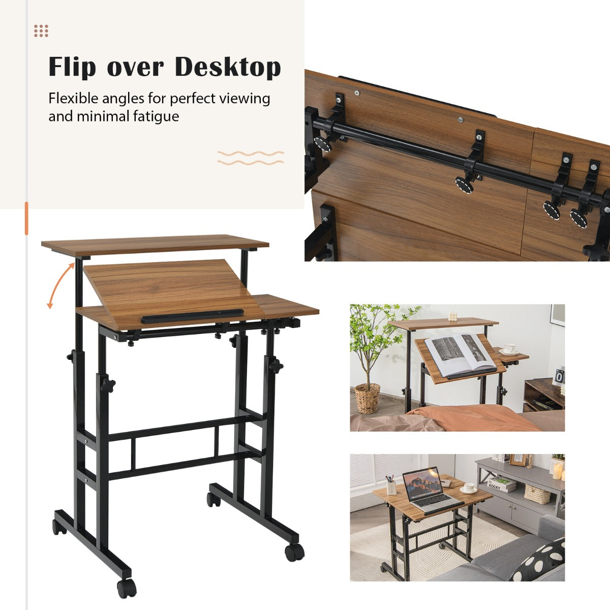NNECW Mobile Stand up Computer Desk with 2 Tilting Desktops for Office Black | SeeMyMails Marketplace
