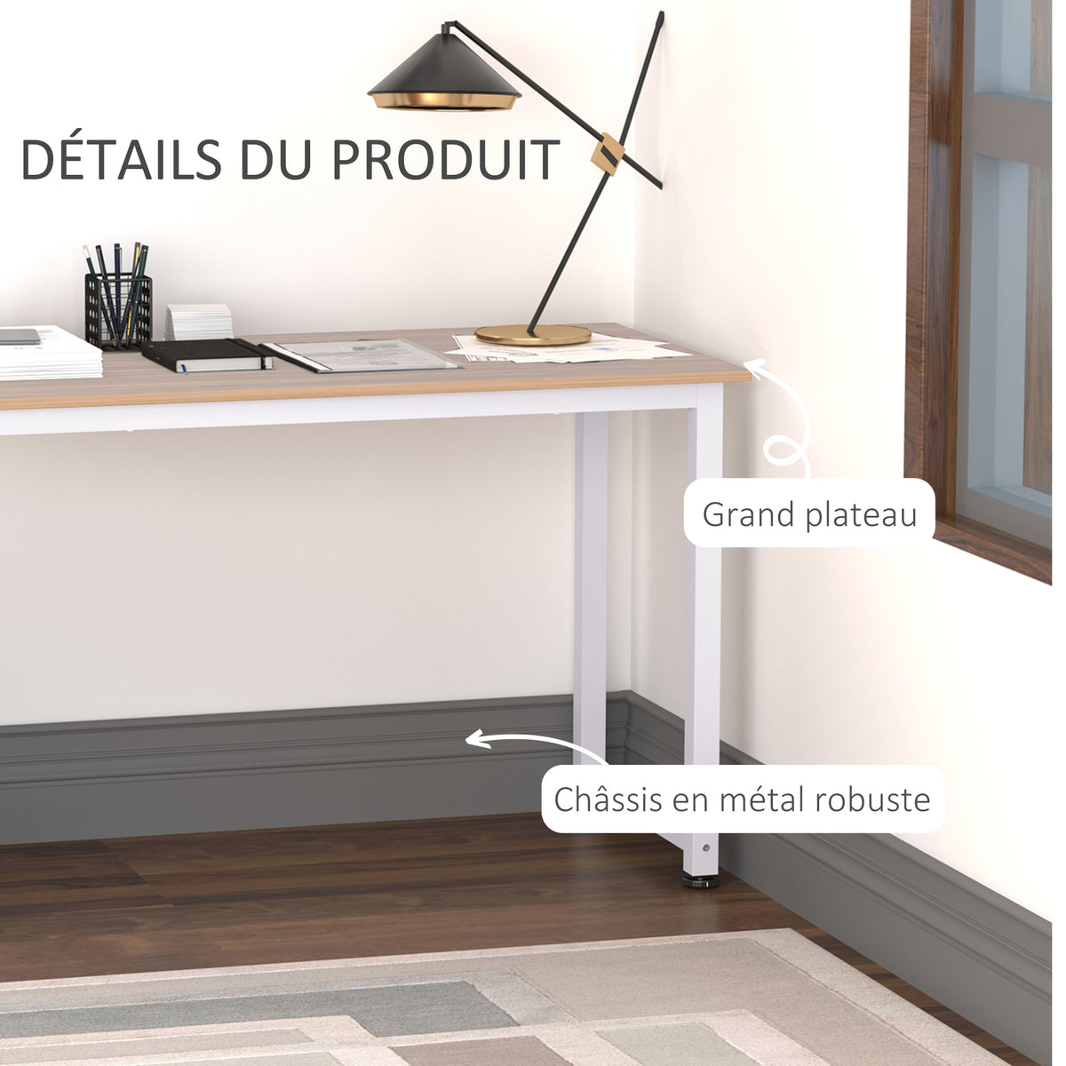 Table ordinateur table salle à manger 120x60x76cm chêne et Blanc Multifonction Grand Plateau Cadre R – product view 10 | SeeMyMails Marketplace