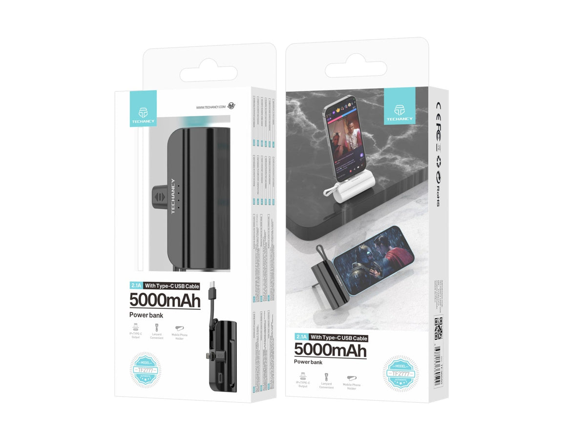 Carregador portátil Techancy 5000mAh, TF2777, cabo de carregamento 2 em 1 iP+Type-c com suporte para – product image 2 | SeeMyMails Marketplace