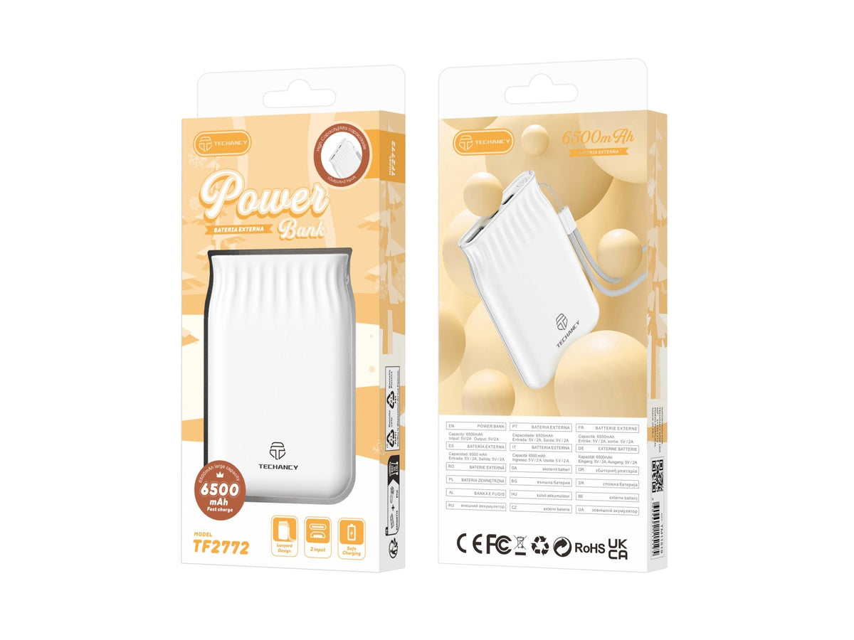 Techancy 6500mah Power Bank Branco TF2772，Carregamento De Telemóvel/Tablet Compatível Com 2A, Fonte  – product image 2 | SeeMyMails Marketplace