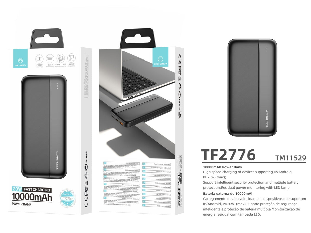 Techancy Power Bank 10000mah Preto TF2776, Carregamento Rápido Pd20w Para Smartphones, Tablets E Mui – product image 3 | SeeMyMails Marketplace