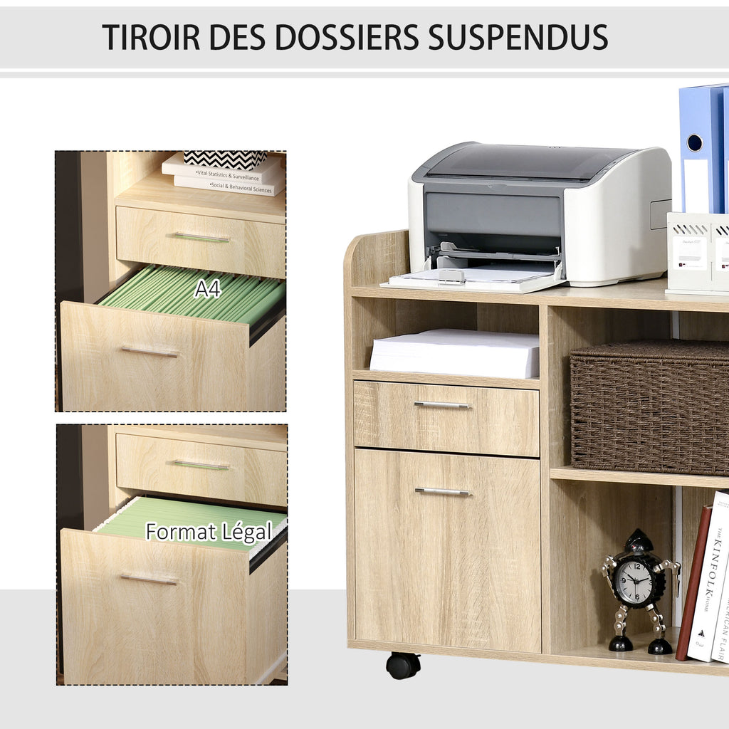 Support d'imprimante - Caisson d'organisation de Bureau Roulant - Dim. 80l x 40P x 72H cm en Bois Ch – product image 2 | SeeMyMails Marketplace
