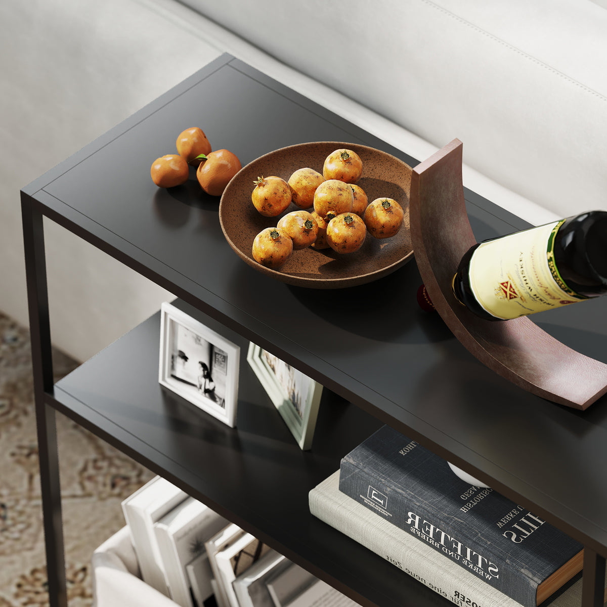 Console meuble étroite à 4 niveaux style industriel cadre en acier, 110 x 30 x 75 cm, noir – product image 8 | SeeMyMails Marketplace